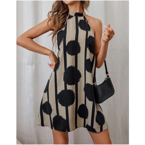 Polka Dot Stripes Halter Mini Dress - Picture 3 of 5